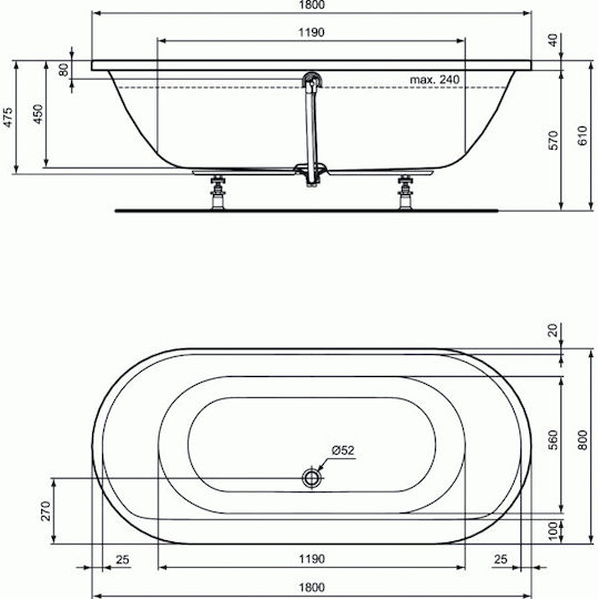 Ideal Standard Connect Air Μπανιέρα Ακρυλική 180x80cm