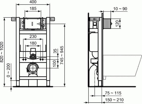 Ideal Standard ProSys 150 Вградена Пластмаса Казанче Правоъгълена Ниско налягане