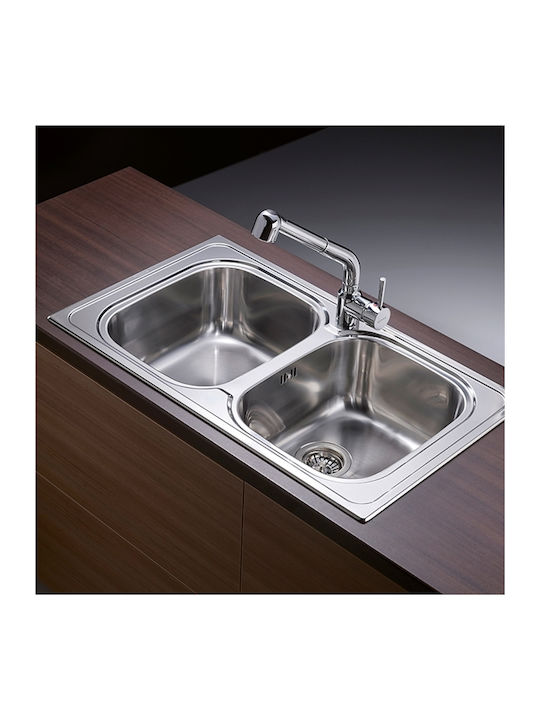 Pyramis Amaltia 2B 107132501 Drop-In Sink Inox Satin W79xD50cm Silver