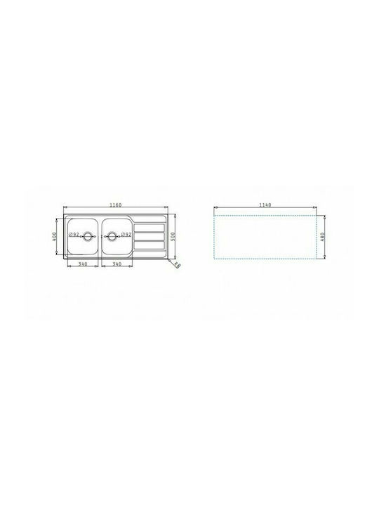 Pyramis Athena Extra 2B 1D 107163101 Drop-In Sink Inox Satin W116xD50cm Silver