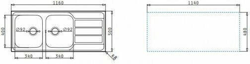 Pyramis Athena Extra 2B 1D 107163101 Drop-In Sink Inox Satin W116xD50cm Silver