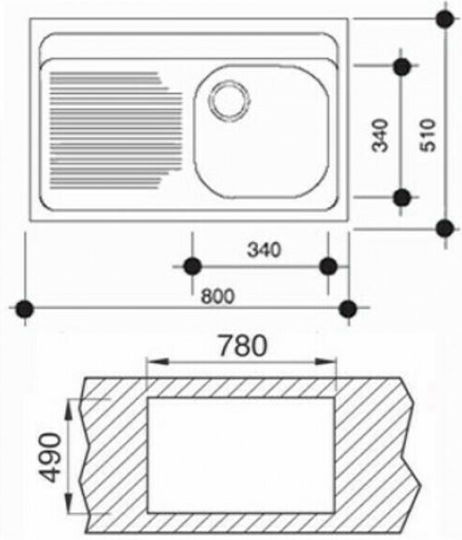 Teka E 60 1C 1E Ένθετος Inox Σατινέ Μ80xΠ51cm Ασημί