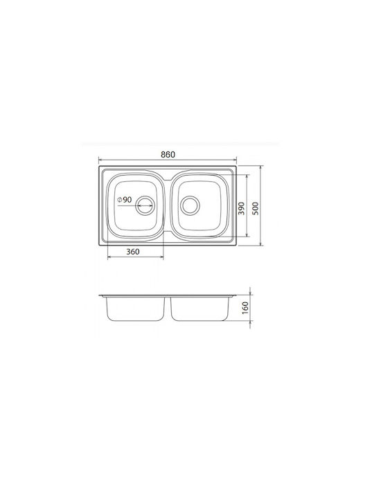 Fortinox Valley 25286 Ένθετος Νεροχύτης Inox Σατινέ Μ86xΠ50cm Ασημί