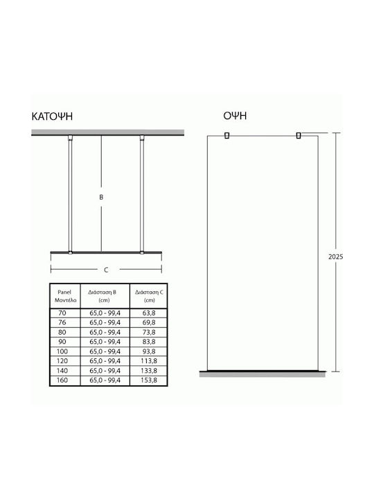 Ideal Standard Synergy Διαχωριστικό Ντουζιέρας 120x202.5cm