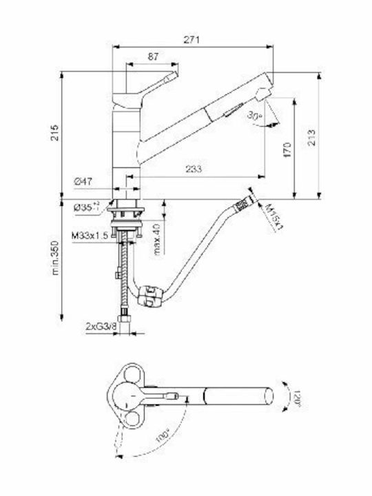 Ideal Standard Ceralook Μπαταρία Κουζίνας Πάγκου με Αποσπώμενο Ντουζ Ασημί