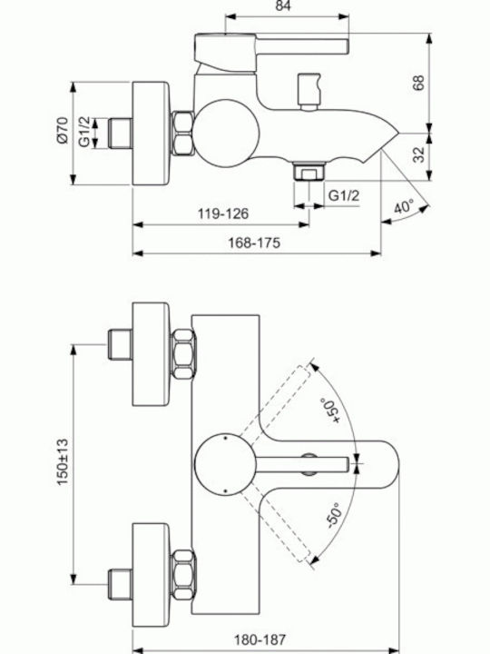 Ideal Standard Ceraline Mischung Bade- / Duscharmatur Badewanne Silber