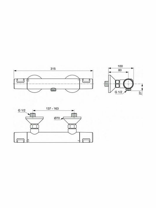 Ideal Standard Ceratherm T25 Αναμεικτική Μπαταρία Μπανιέρας Θερμοστατική Μαύρη