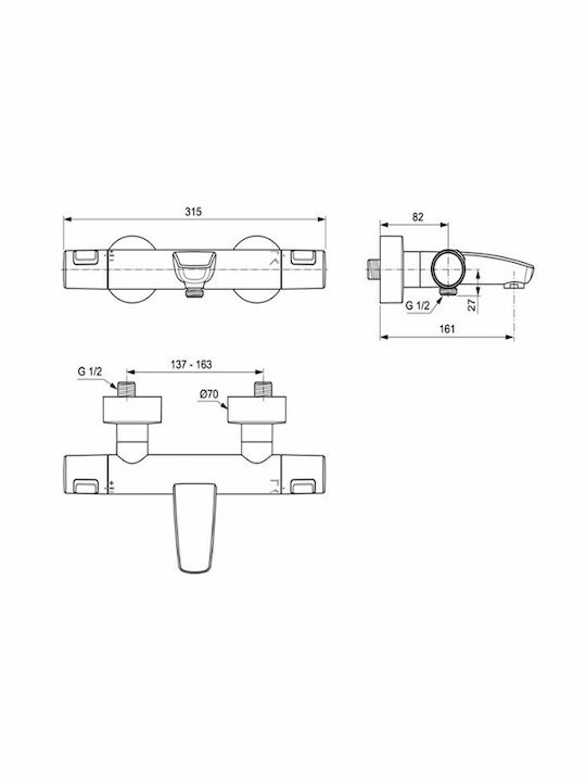 Ideal Standard Ceratherm T25 Αναμεικτική Μπαταρία Μπανιέρας Θερμοστατική Μαύρη