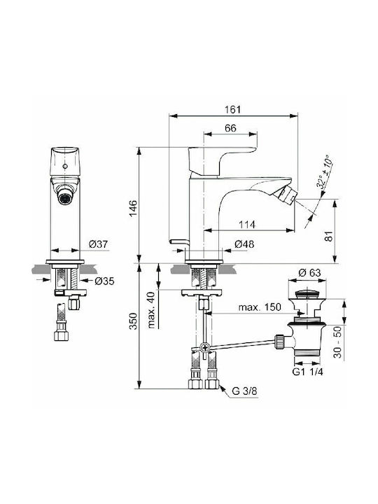 Ideal Standard Connect Air Baterie Bidet Argintiu