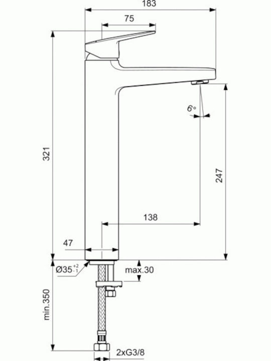 Ideal Standard Ceraplan Αναμεικτική Μπαταρία Νιπτήρα Ψηλή Ασημί