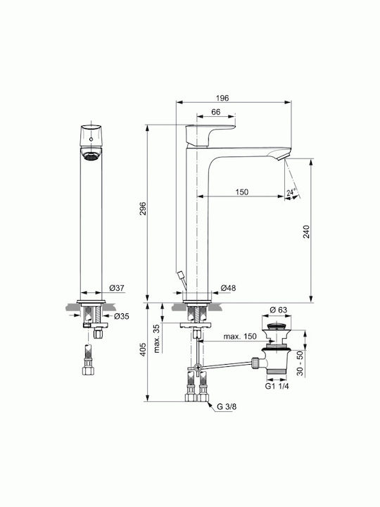 Ideal Standard Connect Air Mixing Tall Sink Faucet Brushed Gold