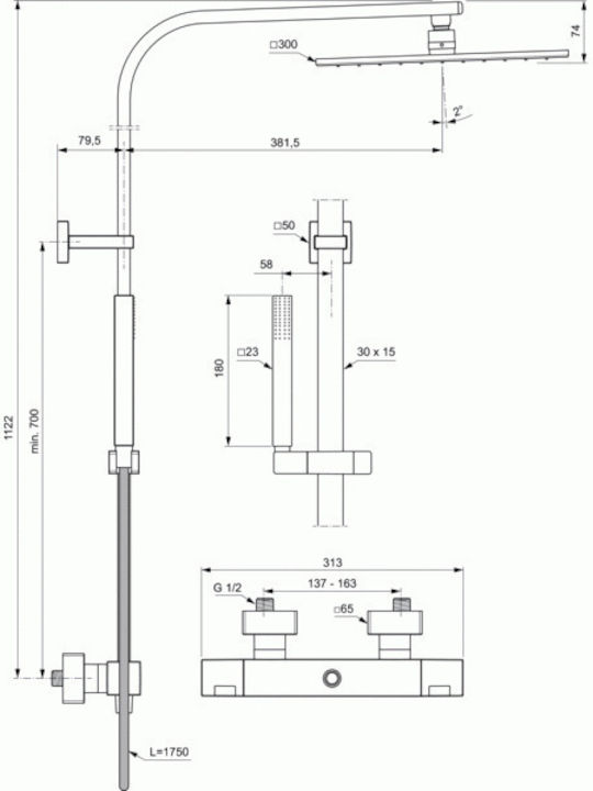 Ideal Standard Ceratherm C100 Shower Column with Bathtub Mixer 112.2cm Silver