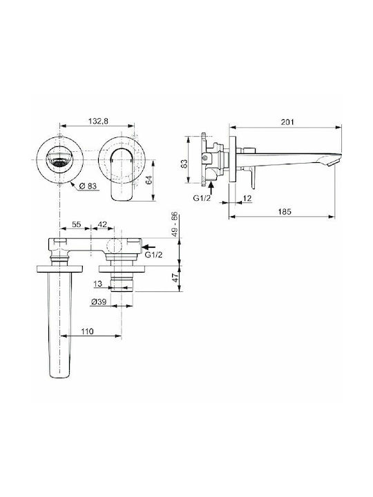 Ideal Standard Connect Air Set de mixere și guriță Încorporat pentru Lavabo 1 Ieșire Argint