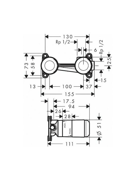 Hansgrohe Logis Σετ Μίκτης & Στόμιο Εντοιχισμού για Νιπτήρα 1 Εξόδου Ασημί
