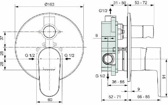 Ideal Standard Cerafine O Built-in Faucet Mixer for Shower 2 Exits Black