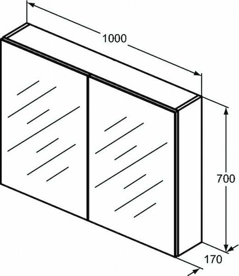 Ideal Standard T3593AL Ορθογώνιος Καθρέπτης Μπάνιου από Μέταλλο με Ντουλάπι 100x70cm Λευκός