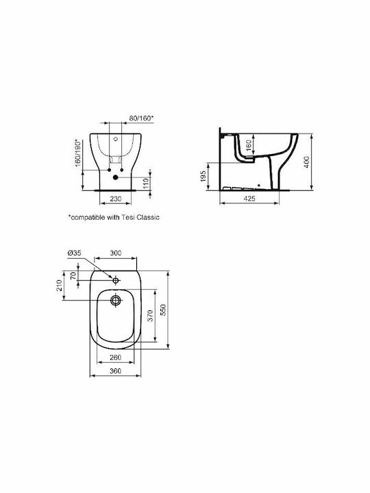 Ideal Standard Tesi Μπιντέ Δαπέδου 36x55cm Μαύρο