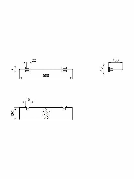 Ideal Standard Iom Square Επιτοίχια Ραφιέρα Μπάνιου Γυάλινη 52x12x4.5cm Διάφανη