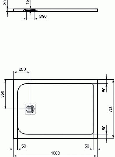 Ideal Standard Ultra Flat S Ορθογώνια Ντουζιέρα Τεχνητής Πέτρας 100x70cm Λευκή