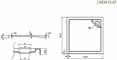 Karag New Flat 2 Τετράγωνη Ακρυλική Ντουζιέρα 90x90cm Λευκή