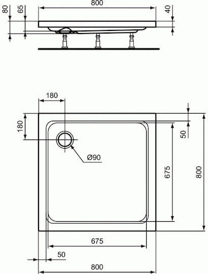 Ideal Standard Hotline Quadratisch Acryl Dusche x80cm Weiß
