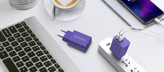 Riversong Încărcător Fără Cablu cu 2 Porturi USB-A Violet (SafeKub D2)