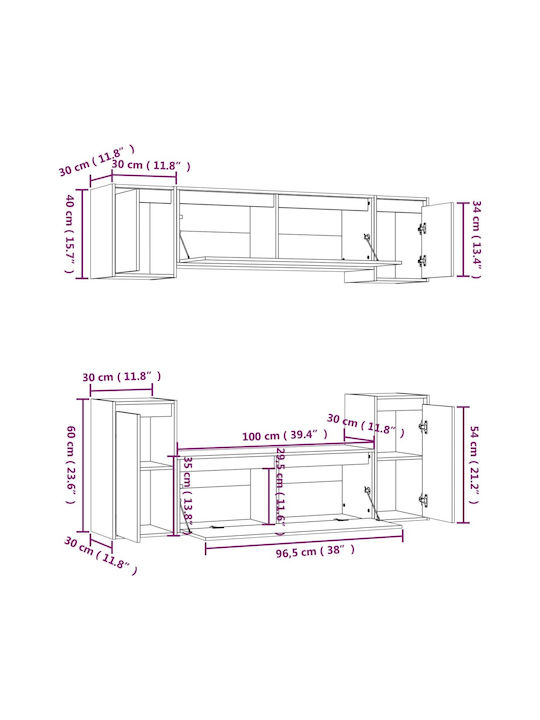 Wooden Living Room TV Unit White L100xW30xH35cm