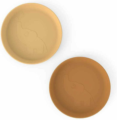 Done by Deer Baby Food Plate Elphee made of Plastic Mustard 2pcs