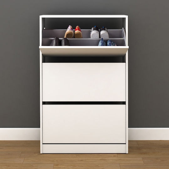 Wooden Shoe Organizer with 3 Shelves White 73x26x119cm