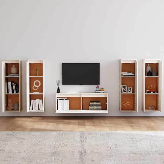 Unitate TV pentru sufragerie Alb din lemn masiv L220xA30xÎ100buc