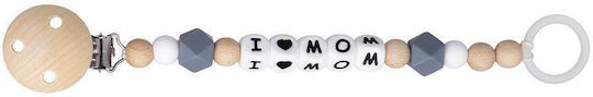 Kikadu Pacifier Clip I Love Mom with Beads Made of Polychrome Wood