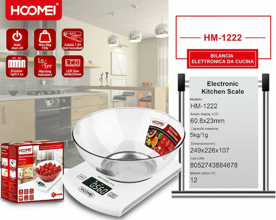 Hoomei Digital Kitchen Scale with Bucket up to 5kg White
