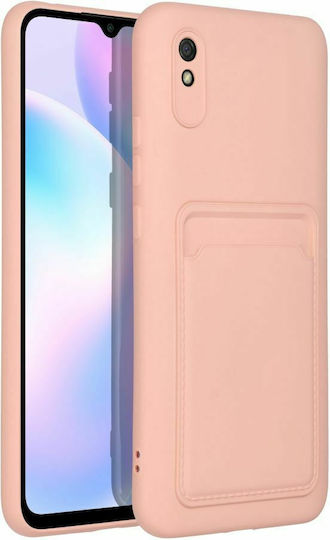 Forcell Umschlag Rückseite Silikon mit Kartenhalter Koralle (Redmi 9A / 9AT)