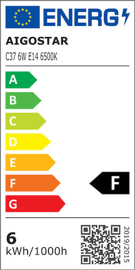 Aigostar Λάμπα LED 6W για Ντουί E14 και Σχήμα C37 Ψυχρό Λευκό 500lm