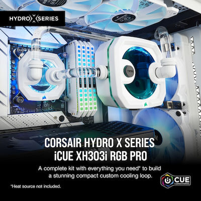 Corsair HYDRO X SERIES iCUE XH303i RGB PRO Custom Cooling Kit Водно охлаждане на процесор Троен вентилатор 120мм за Socket AM4/1700/1200/115x Бял