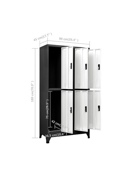 Dulap Metalic Cu Posibilitate De Blocare Cu 6 Dulapuri Antracit / Alb 90x45x180 Cm