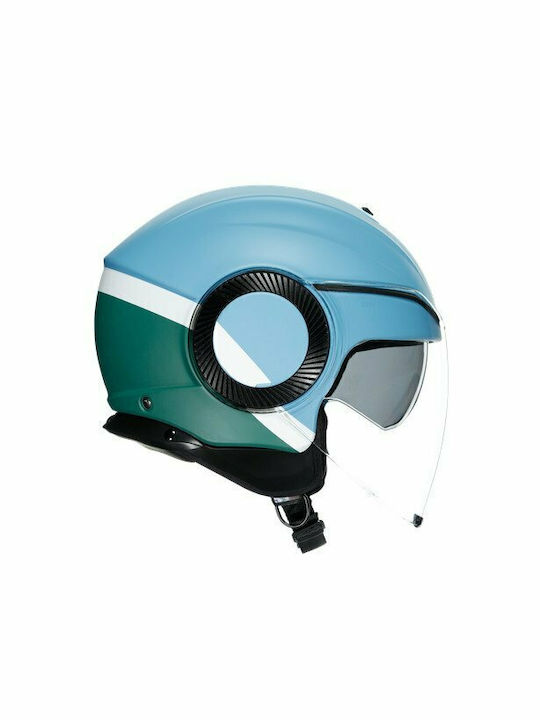 AGV Orbyt Multi Block Matt Iron Blue/Green/White Motorradhelm Jet 1280gr mit Sonnenblende 4821A2L0-010