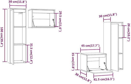 Wooden Living Room TV Unit White L150xW30xH100cm
