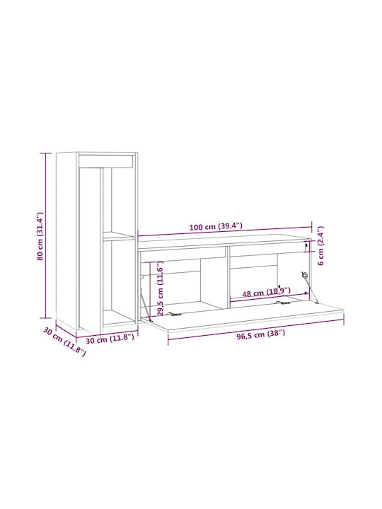 Wooden Living Room TV Unit White L130xW30xH80cm