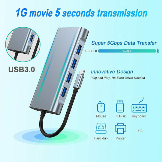 USB-C Докинг Станция с HDMI/DisplayPort 4K Ethernet и Свързване на 2 Монитора Сребриста (X001FZEICD)