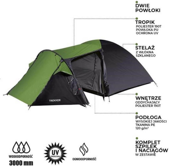 Nils Trekker Camping Tent Tunnel Mountaineering Green with Double Cloth 4 Seasons for 4 People Waterproof 3000mm 340x240x130cm