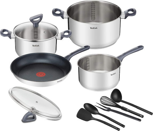 Tefal Daily Cook Σετ Μαγειρικά Σκεύη από Ανοξείδωτο Ατσάλι Ασημί 11τμχ Tefal Daily Cook Σετ Μαγειρικά Σκεύη από Ανοξείδωτο Ατσάλι Ασημί 11τμχ