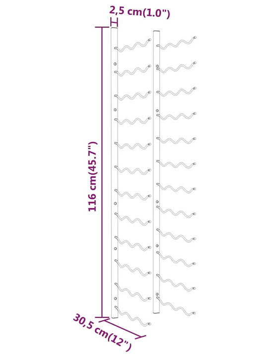 vidaXL Perete Suport pentru Sticle Metal pentru 36 Sticle Auriu 30.5x116cm