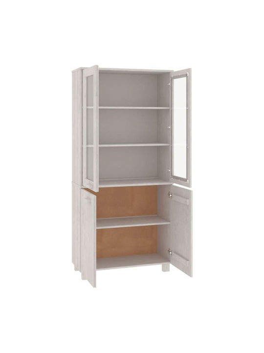 Free Standing Living Room Display Cabinet of Solid Wood with Glass White 85x35x80cm