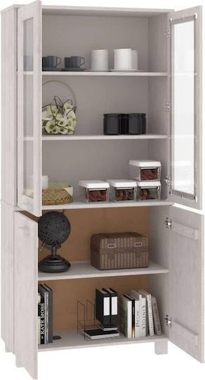 Living Room Display Cabinet Made of Solid Wood with Glass White 85x35x80cm