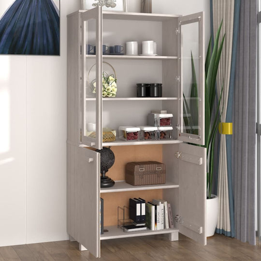 Living Room Display Cabinet Made of Solid Wood with Glass White 85x35x80cm