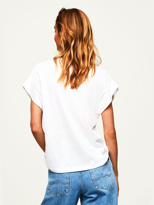Pepe Jeans Primrose Women's Summer Blouse Linen Short Sleeve with V Neckline White
