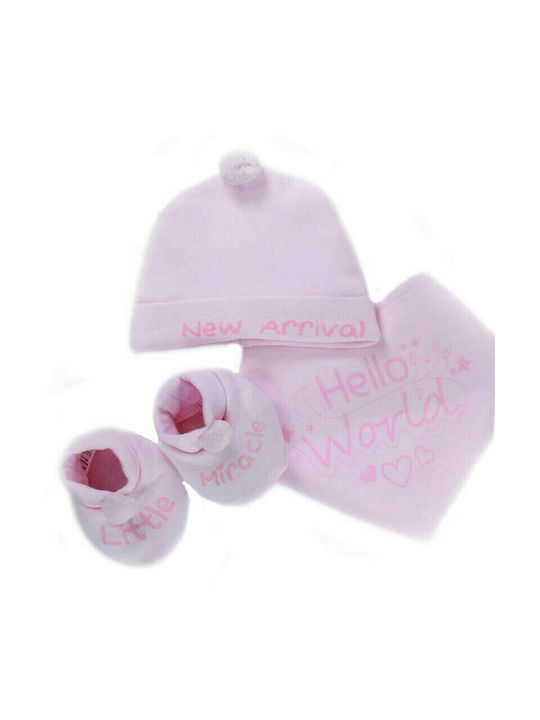 Soft Touch Baby set 3 pcs. cap, bib and shoes (HBB254-P) pink