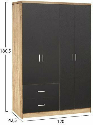 Four Door Wardrobe BRIANA Gray 120x42.5x180.5cm