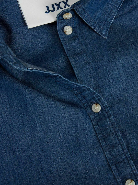 Mânecă lungă Femei Denim Cămașă Albastru marin Monocrom